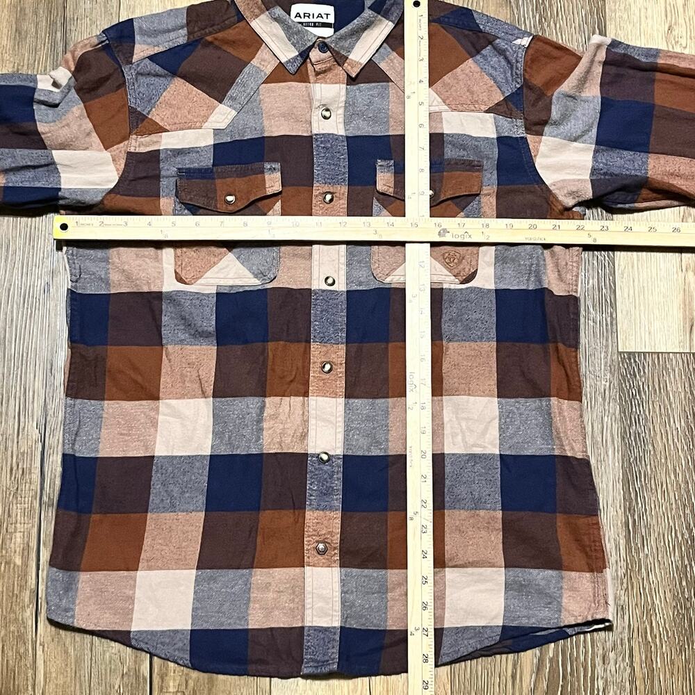 Ariat Mohogany Haider Retro Fit Plaid Pearl Snap Shirt L Double Front Pockets - Picture 8 of 8